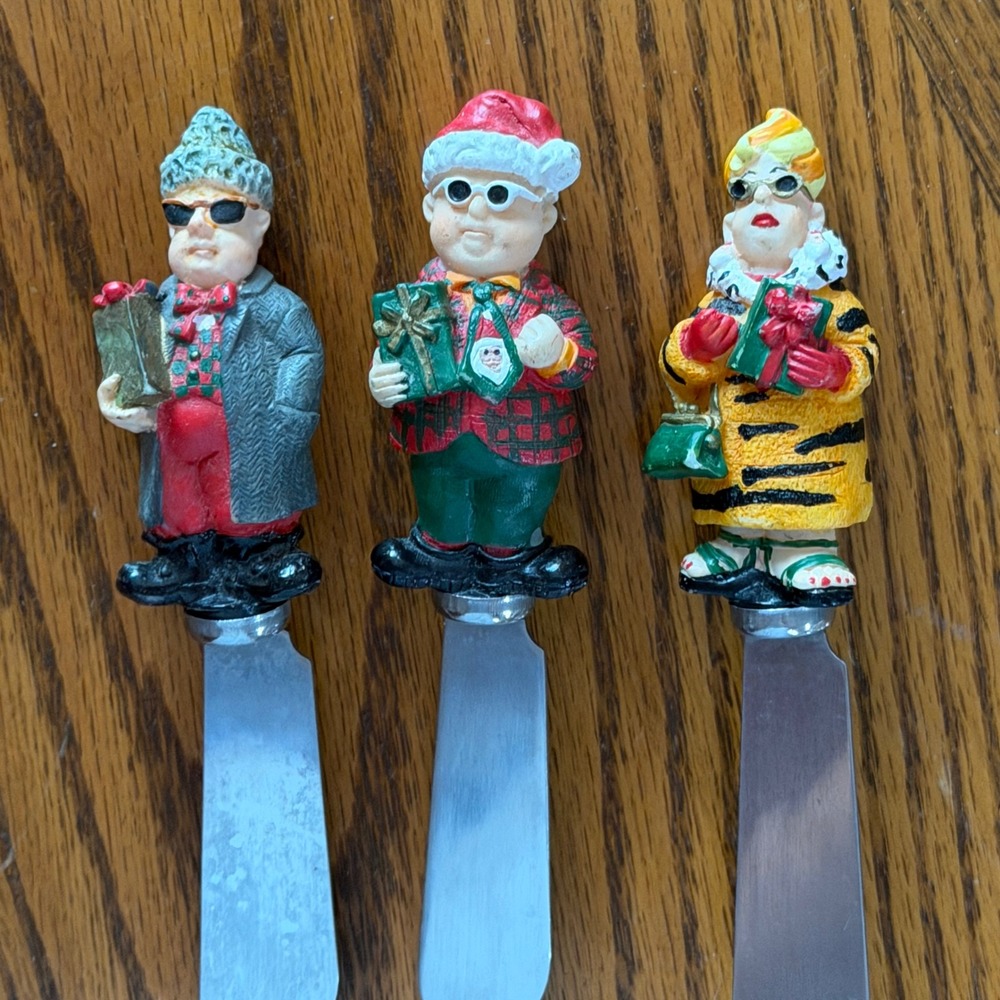 Boston Warehouse Christmas Cheese Spreaders Set 3 Festive Holiday Folk Eclectic